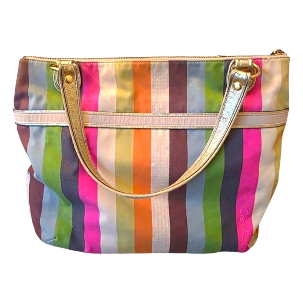 COACH Legacy Poppy Colorful Striped Sequin Large Glam Boho 19021 Tote - Picture 15 of 15